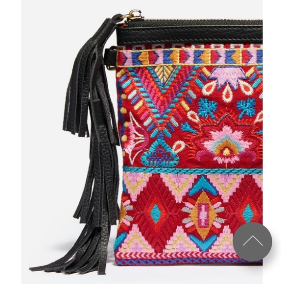 NWT Johnny Was Laurelle Fringe Clutch embroidered red - Picture 2 of 5